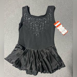 Girls XS Size 4/5 Black Leotard with Tutu Skirt and Rhinestones
